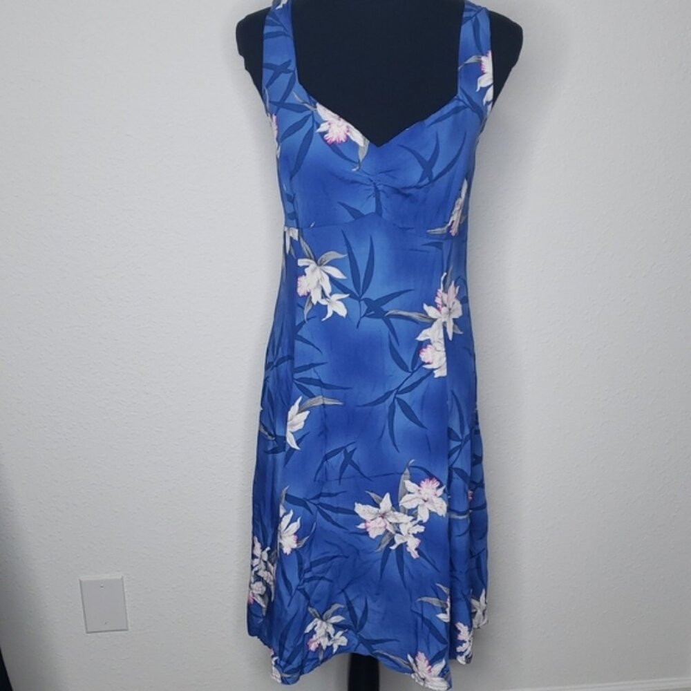Vintage Two Palms Womens Sweetheart Neckline Floral Hawaiian Dress Size XL Blue